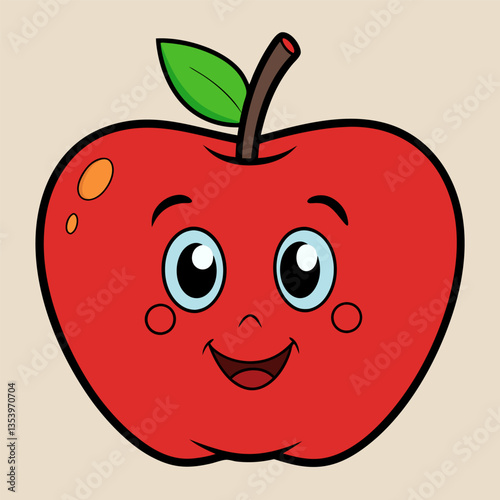 Funny vector illustration of red apple with eyes and mouth