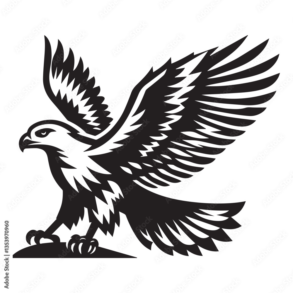 Obraz premium Hawk silhouette black and white vector icon
