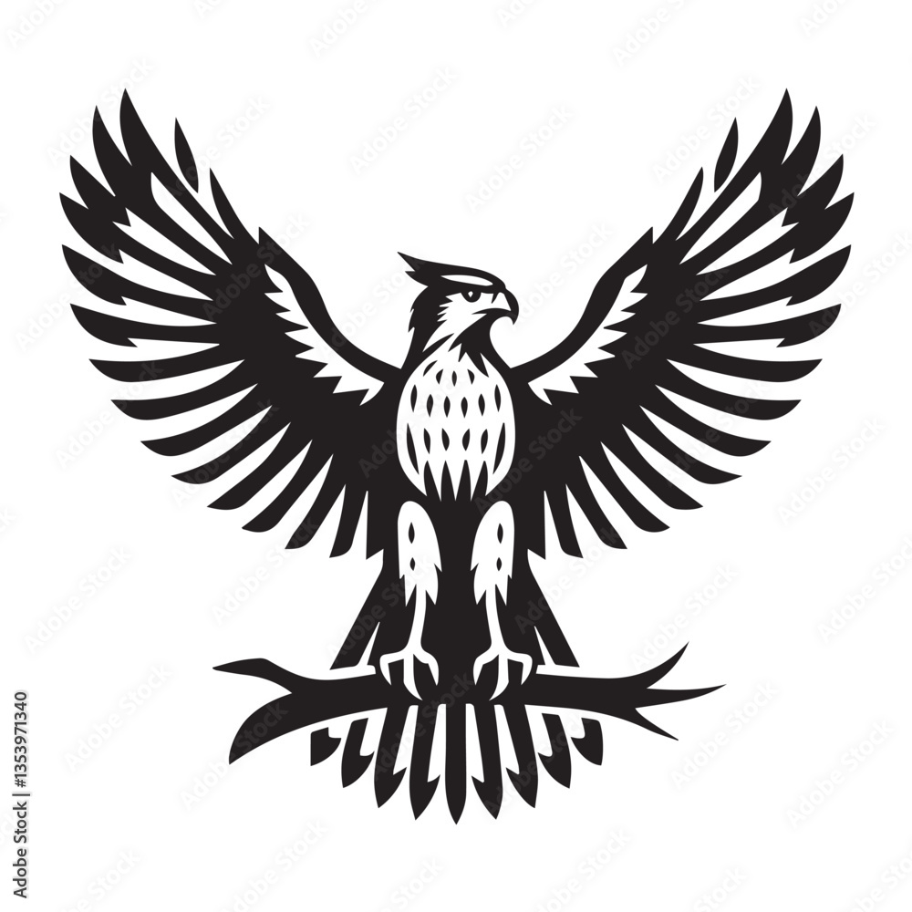 Obraz premium Hawk silhouette black and white vector icon