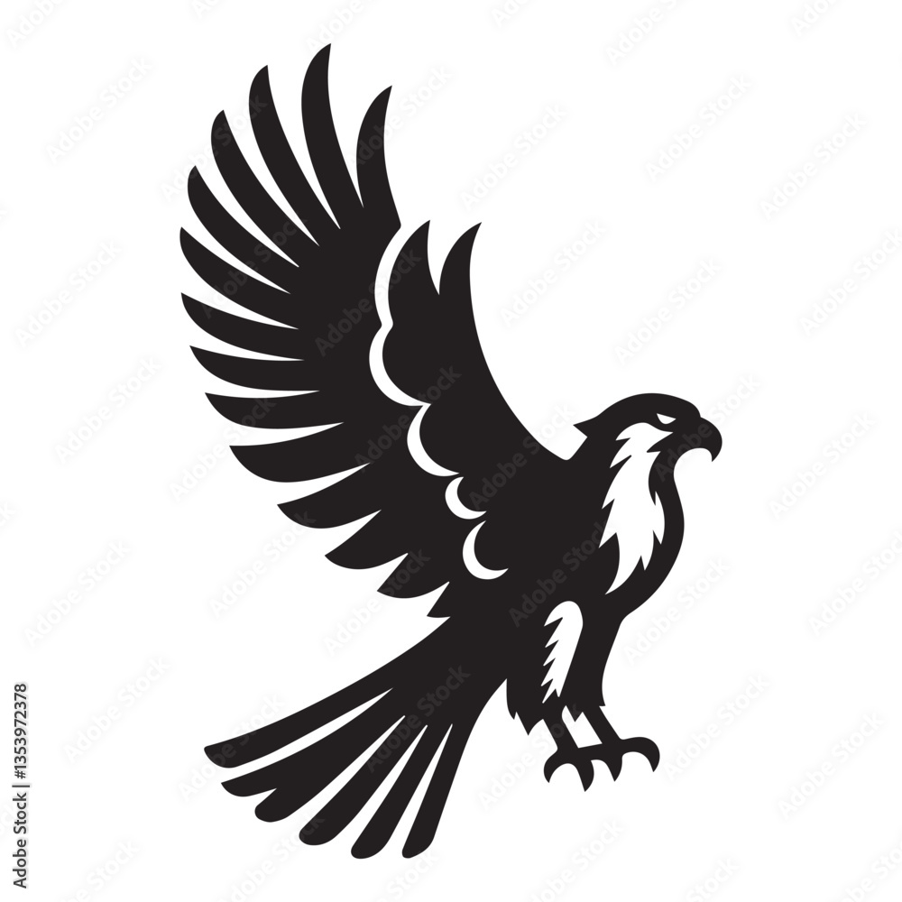 Obraz premium Hawk silhouette black and white vector icon