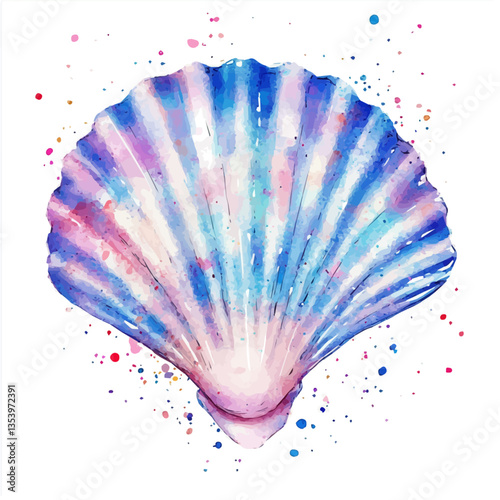 Scallop, watercolor vector, isolated on a white background.