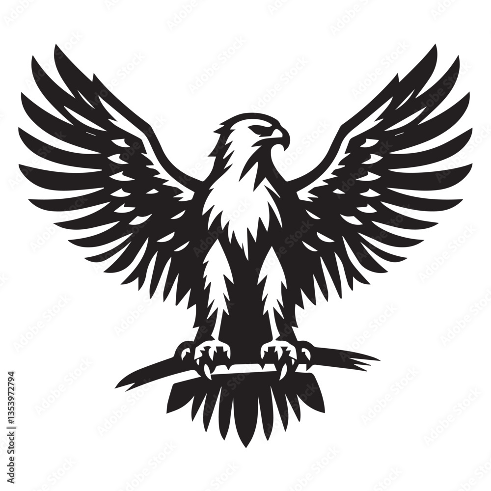 Fototapeta premium Hawk silhouette black and white vector icon