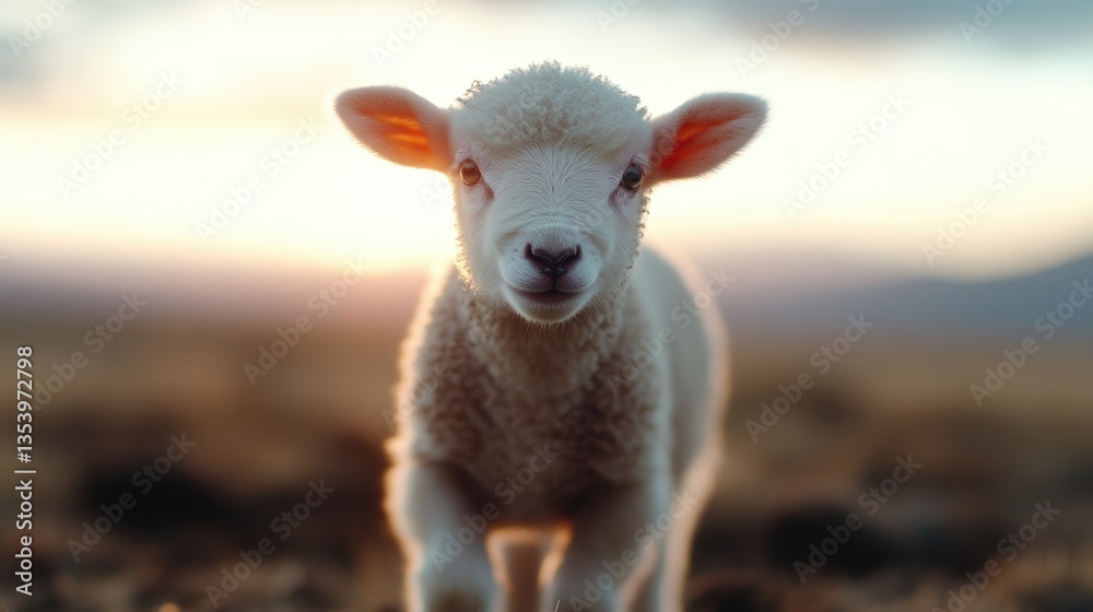 Obraz premium Adorable lamb in golden sunset (1)