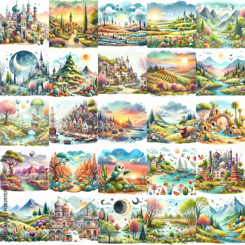 Naklejka premium Quirky Spring landscape. AI generated illustration