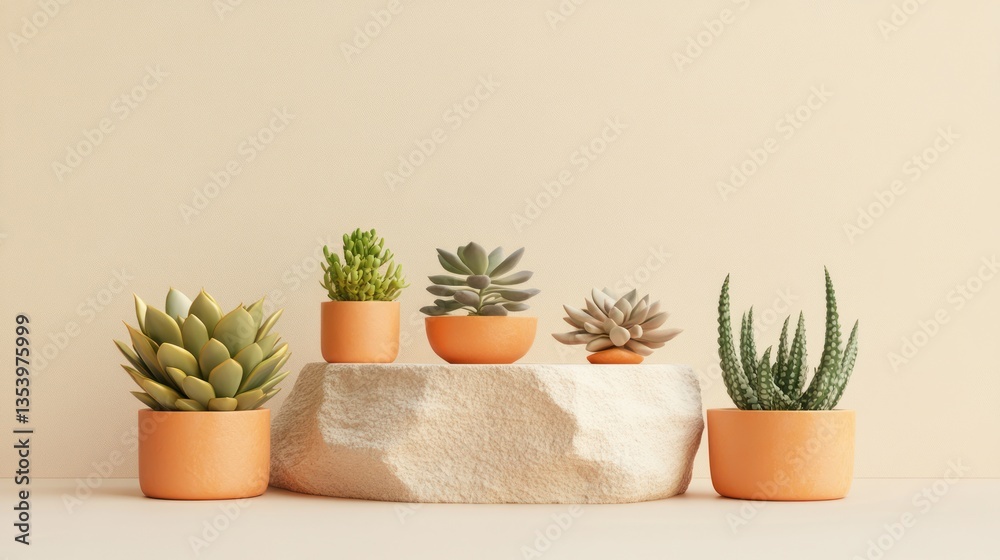 Obraz premium Minimalist Succulents on a Rock Display
