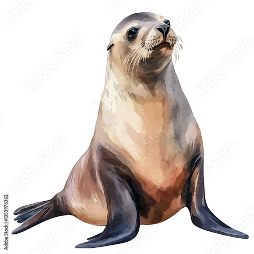 Sea Lion, watercolor vector, isolated on a white background.