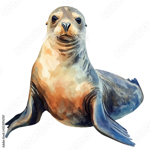watercolor vector of Sea Lion, isolated on a white background.