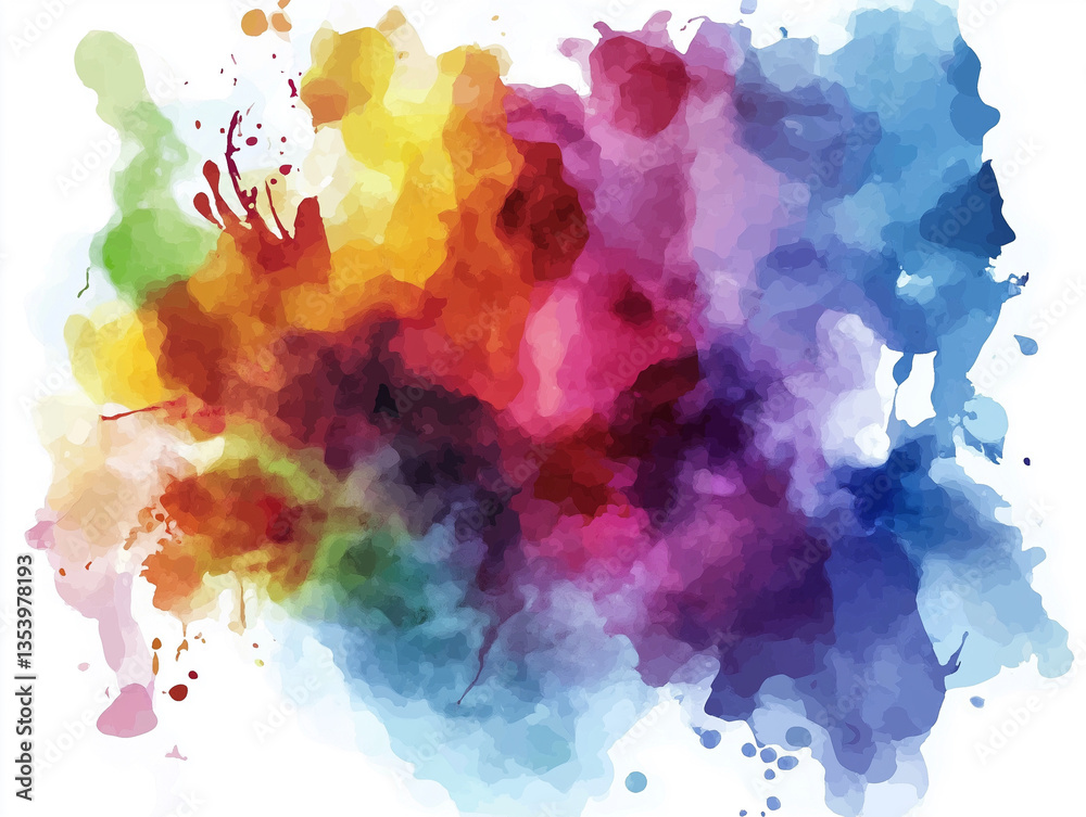 Obraz premium Colorful abstract watercolor splash on white paper creating a vibrant artistic expression
