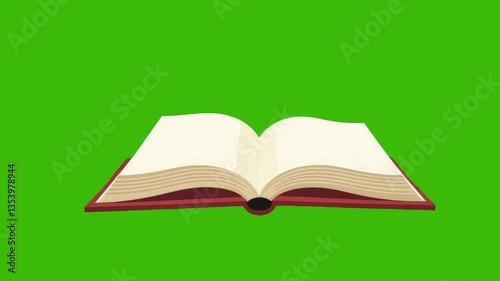 4k animation of open book icon isolated on green screen