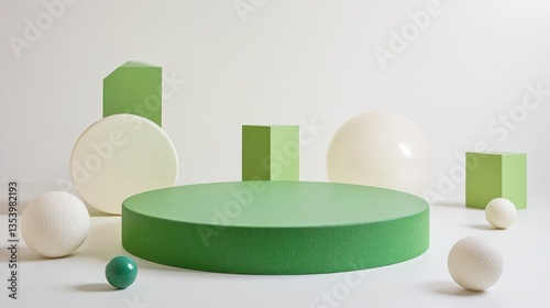 Geometric shapes, light green, and white display platform