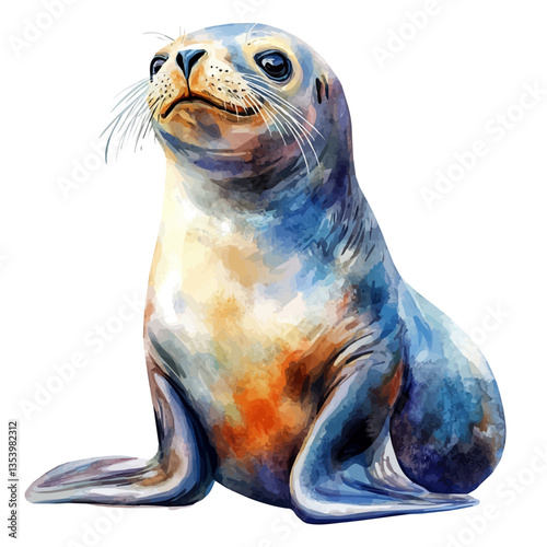 watercolor vector of Seal, isolated on a white background.