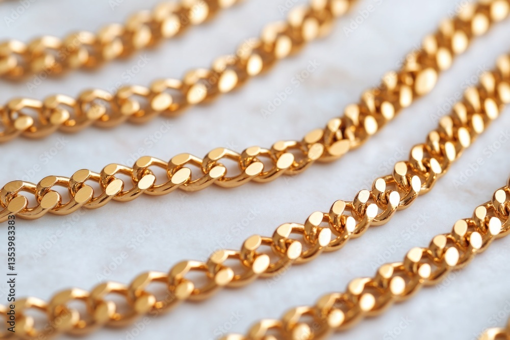 A close-up shot of a gold chain lying on a table, perfect for jewelry or accessory photography A close-up shot of a gold chain lying on a table, perfect for jewelry or accessory photography