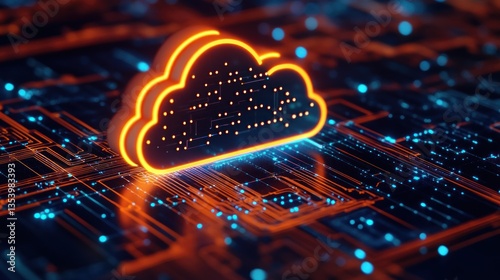 Digital cloud symbolizing data storage on a tech background