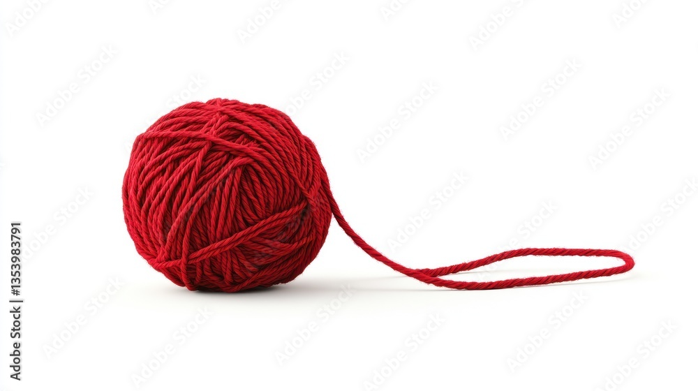 Red yarn ball isolated on white background for craft projects Red yarn ball isolated on white background for craft projects
