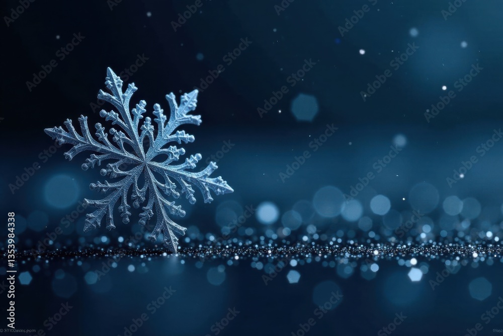 Delicate snowflake on dark background, crystal, snowflake