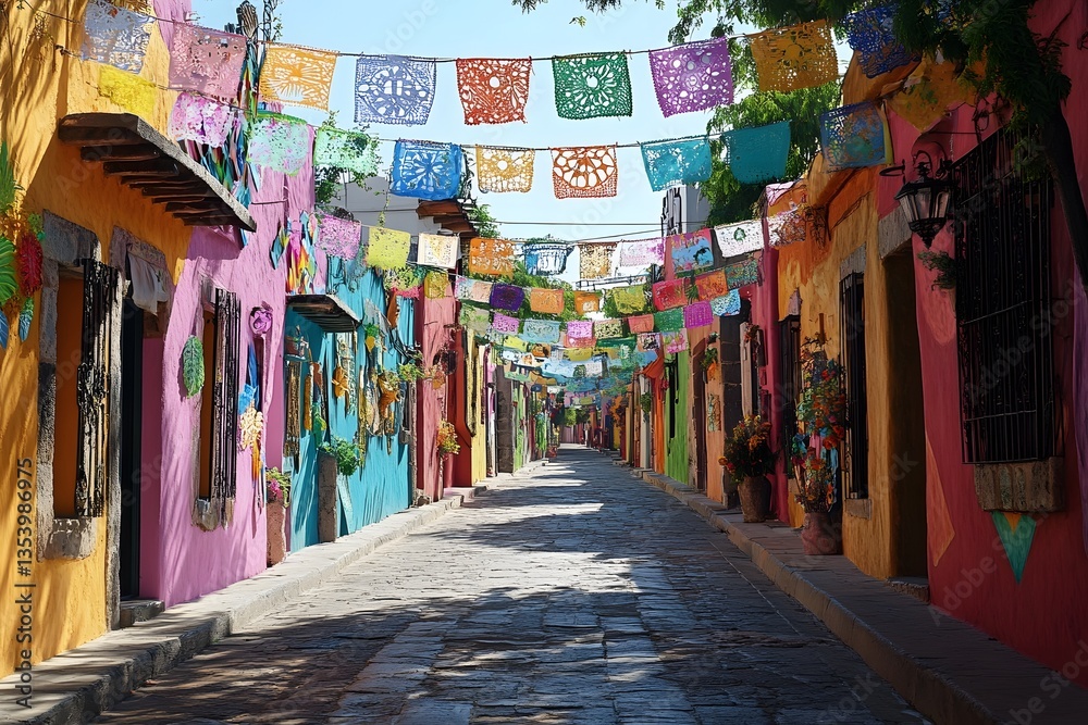 Fototapeta premium Papel Picado in Mexican Folkloric Style