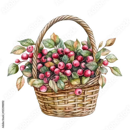 watercolor vector of Serviceberry Basket, isolated on a white background.