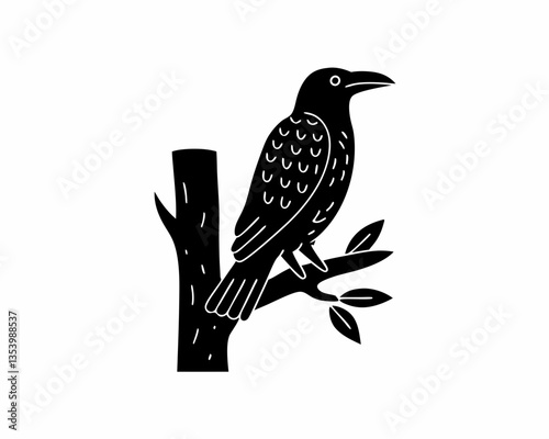 creative details Bird Sitting on a Tree Branch Icon vector illustration