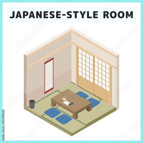アイソメトリックな和室のイラスト素材