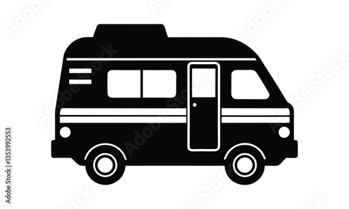 Camper Van Silhouette on White