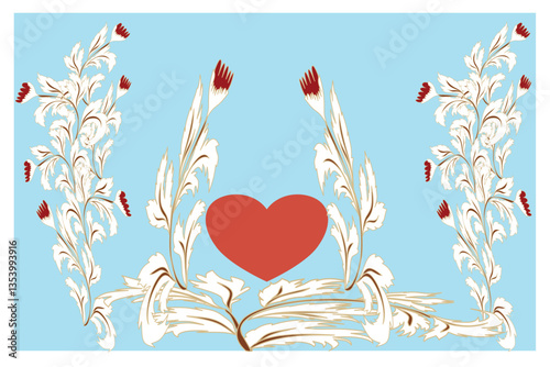 Light blue floral heart,romantic seamless pattern 