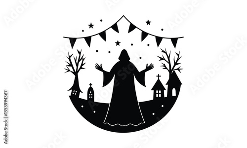 Spooky Figure Village Banner Night