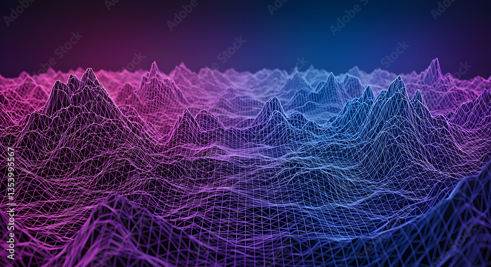 Fototapeta premium Abstract Digital Landscape With Glowing Mountains