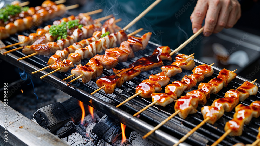 Naklejka premium meat on the grill