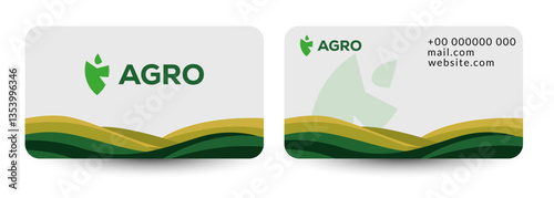 Agro business card design, agriculture, livestock business. Identity for agricultural company, agro conference, forum, event, exhibition. Mockup ID card with strap. Vector illustration for banners. 