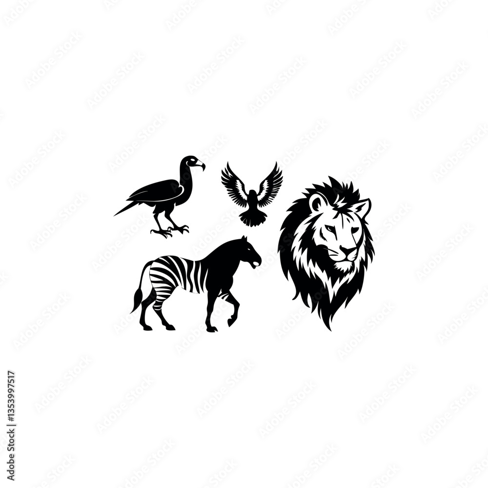 Fototapeta premium Black silhouette animal vector set