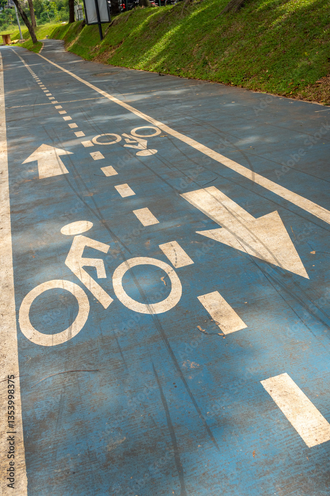 Fototapeta premium Blue road with a white arrow pointing to the right