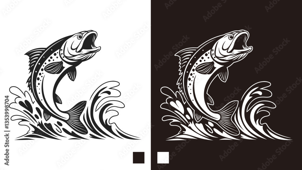Obraz premium Fishing Illustration Logo Style Vector – Perfect for T-Shirt Designs