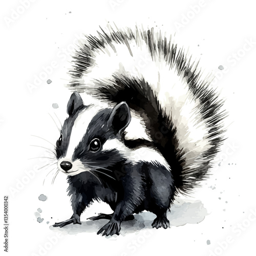 Skunk, watercolor vector, isolated on a white background.