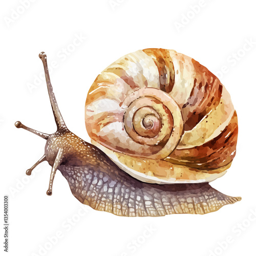 Snail, watercolor vector, isolated on a white background.