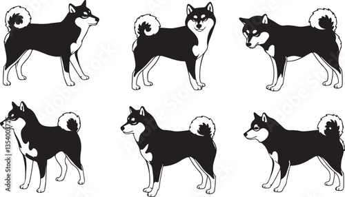 Shiba Inu Silhouette: Japanese Dog Breed, Pet Animal, Canine Outline, Flat Vector Illustration