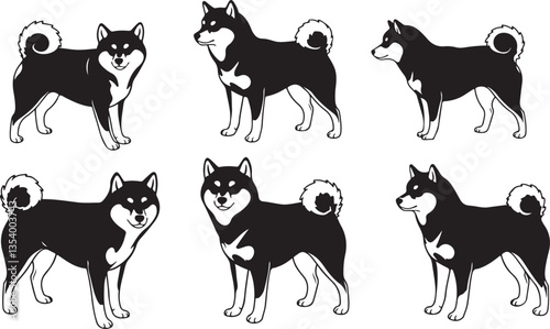Shiba Inu Silhouette: Japanese Dog Breed, Pet Animal, Canine Outline, Flat Vector Illustration