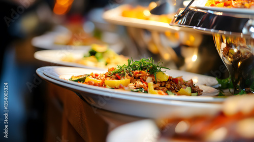 Close-up footage of buffet-plated delicacies