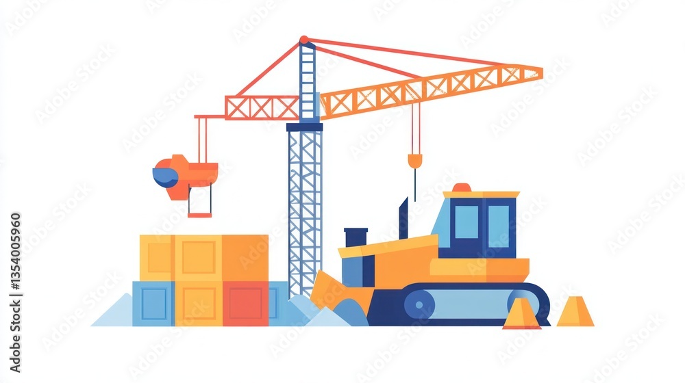 Construction site crane and bulldozer Construction site crane and bulldozer