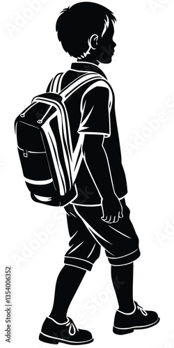 boy going to school with school bag silhouette