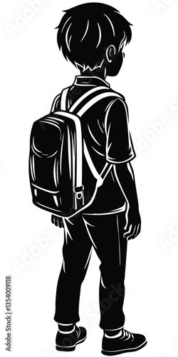 A boy with school bag silhouette