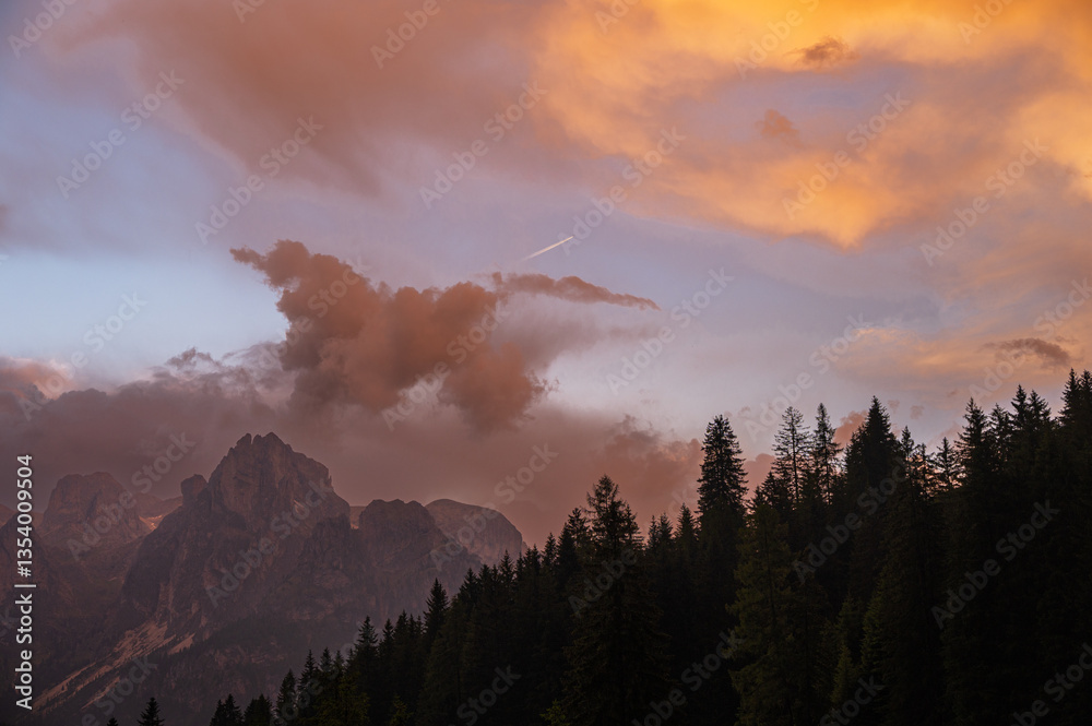 Fototapeta premium Catinaccio mountain range seen from Pozza di Fassa, Val di Fassa, Dolomites, Italy