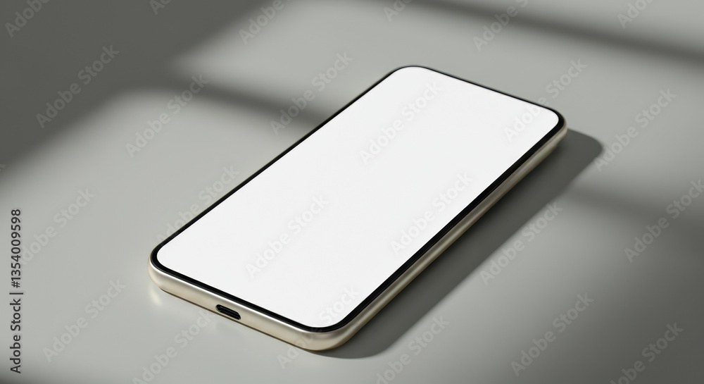 Blank smartphone mockup on a clean surface with soft shadows Blank smartphone mockup on a clean surface with soft shadows