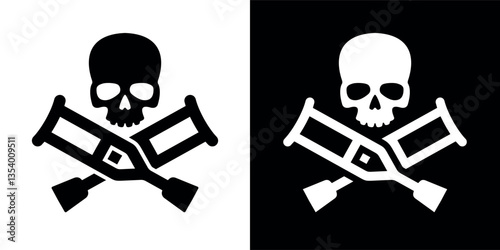 Crutch icon. Attribute of treatment or fracture. Symbol of injury or risk, danger or illness. Support for a disabled or sick person.