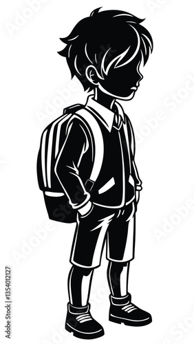 A schoolboy going school silhouette art illustration design