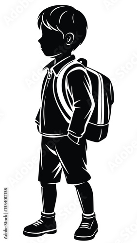 A schoolboy going school silhouette art illustration design
