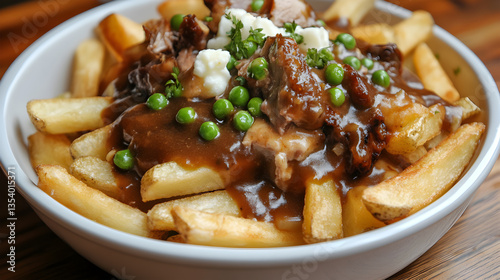 Quebec Style Gourmet Poutine with Frenc Fries Gravy photo