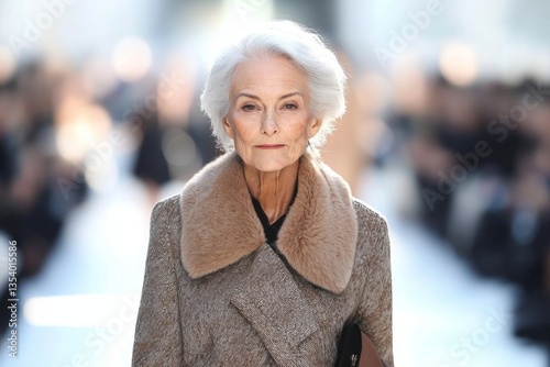 Timeless beauty: Elderly model redefining style on the runway.