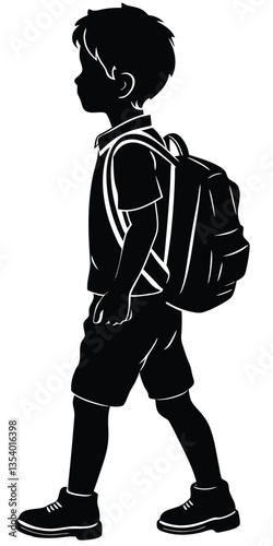 a student boy going to school with school bag silhouette