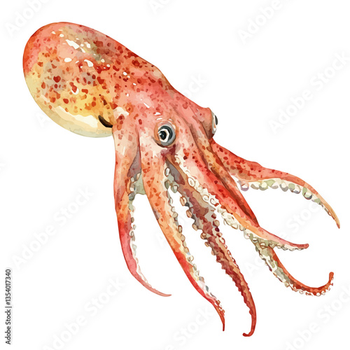 watercolor of Squid, isolated on a white background.