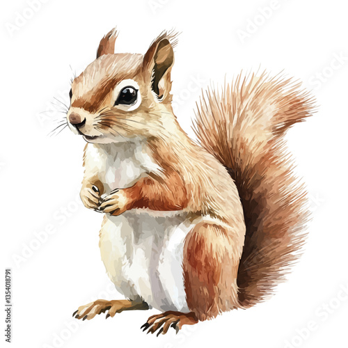 watercolor vector of Squirrel, isolated on a white background.